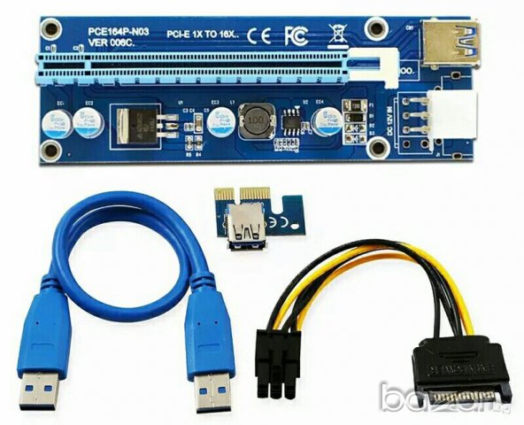 PCI-E PCI E Express 1X to 16X Riser Card + USB 3.0 Extender Cable, снимка 2 - Кабели и адаптери - 21031280