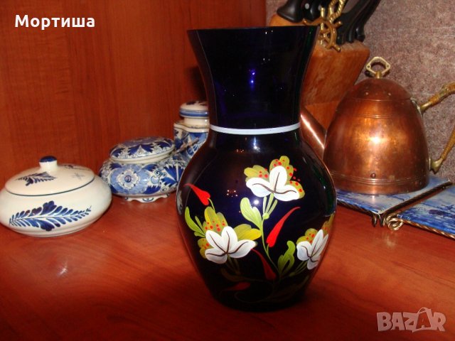 Винтидж стъклена ваза кобалт , снимка 1 - Вази - 22226807