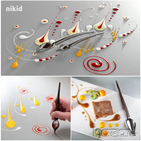 Островърха декорираща лъжица калиграфска метална украса капки ястие сос крем боя декор изкуство 