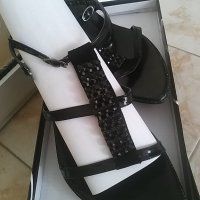 черни дамски сандали с ток, снимка 2 - Сандали - 20515516