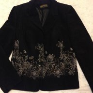 Черно сако със сребърни флорални елементи, снимка 3 - Сака - 13487607