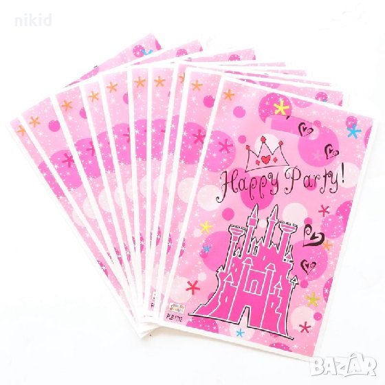 10 бр торбички розов замък принцеса Happy Birthday за сладки подарък рожден ден парти, снимка 1