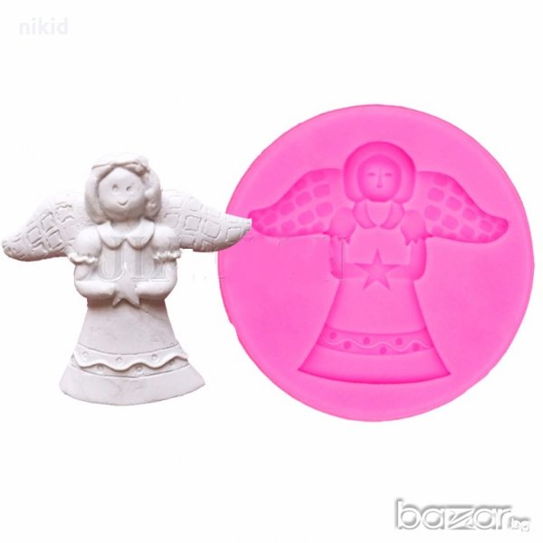 Ангел момиче в рокля със звезда силиконов молд форма декорация и украса фондан шоколад тесто, снимка 1