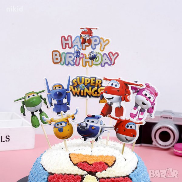 super wings Happy Birthday сет топери клечки декор за торта украса парти Рожден Ден, снимка 1