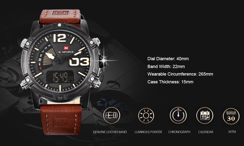 Стилен мъжки часовник NAVIFORCE с аналогов и дигитален LCD дисплей в Мъжки  в гр. Шумен - ID20217548 — Bazar.bg