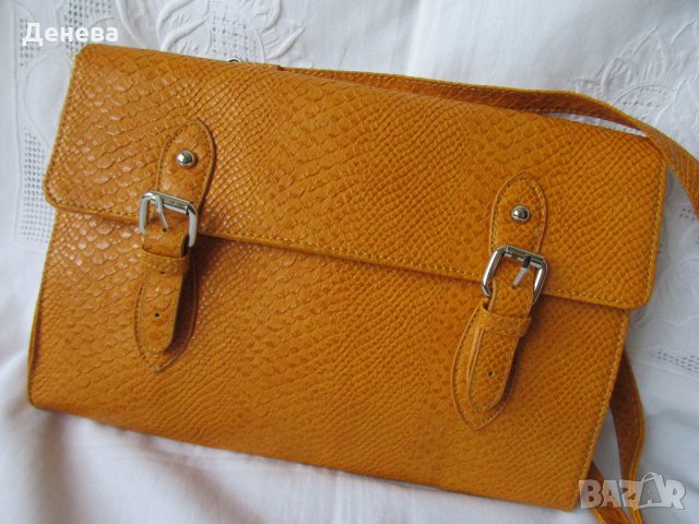ЗМИЙСКИ ПРИНТ оранжев цвят, дамски клъч с дълга дръжка, снимка 3 - Чанти - 24682988