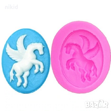 Пегас летящ кон овал силиконов молд форма фондан шоколад гипс декор украса