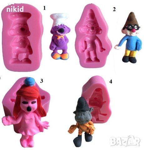 4 вида Смърф Смърфчета Смърфове силиконов молд форма декорация торта фондан шоколад и др