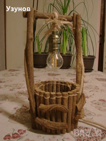 Уникална, ръчно изработена дървена битова лампа Геран за механа в битов/винтидж стил, снимка 4 - Настолни лампи - 24568964