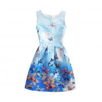 дамска рокля син фон пеперуди  , снимка 1 - Рокли - 22578386