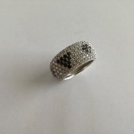 Сребърен пръстен  с бели и черни цирконий - сребро проба 925, снимка 2 - Пръстени - 18108706