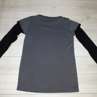 Дамска блуза с дълъг ръкав сиво и черно с камъчета с двоен ръкав с пайети, снимка 1 - Блузи с дълъг ръкав и пуловери - 23625129