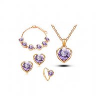 Комплект колие,обеци,гривна и пръстен "Пурпурно сърце" златисто, снимка 1 - Бижутерийни комплекти - 16951046