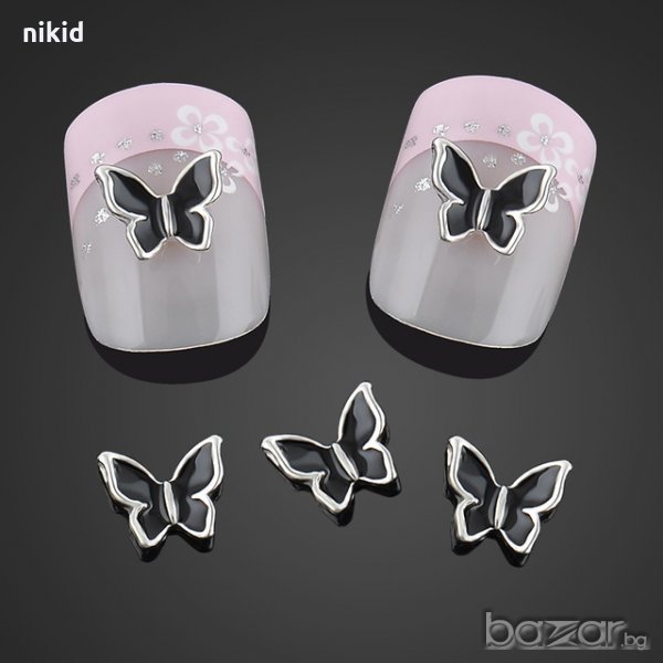 3d черни пеперуди бижу за нокти с камъни камъчета диаманти  декорация украса за маникюр, снимка 1