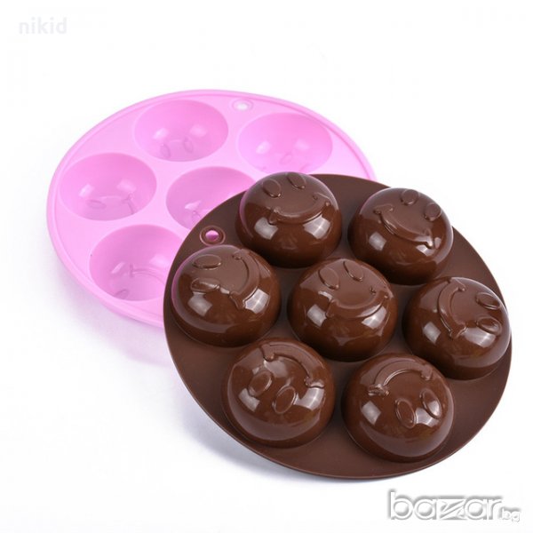 7 лица усмивки Emoji емотикон смайли силиконов молд форма фондан шоколад бонбони сапун гипс, снимка 1
