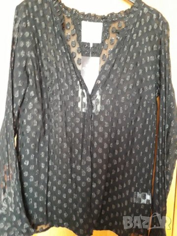 Дамска бутикова прозрачна черна риза с дълъг ръкав, снимка 1 - Жилетки - 22317707