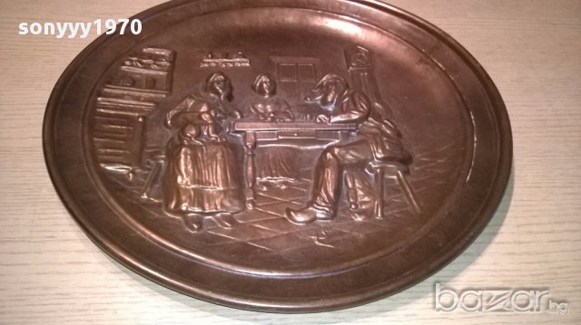 Красива чиния-33см-мед/месинг-внос швеицария, снимка 3 - Антикварни и старинни предмети - 15133287