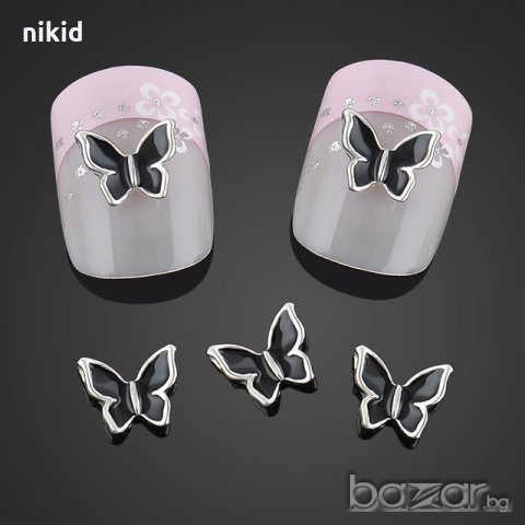 3d черни пеперуди бижу за нокти с камъни камъчета диаманти  декорация украса за маникюр