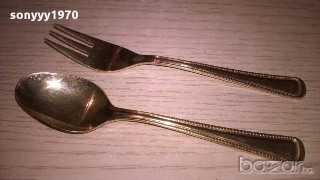 чаи/торта-Imperial 18/10-23/24 karat hartvergoldet-вилица+лъжица-внос швеицария, снимка 3 - Антикварни и старинни предмети - 17783773