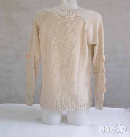 Бежов дамски плетен пуловер марка Fobya L, снимка 3 - Блузи с дълъг ръкав и пуловери - 23241883