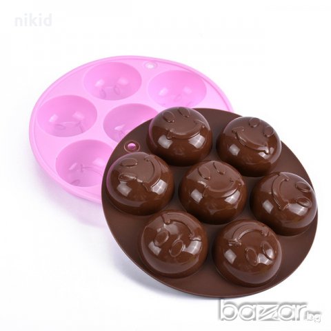 7 лица усмивки Emoji емотикон смайли силиконов молд форма фондан шоколад бонбони сапун гипс