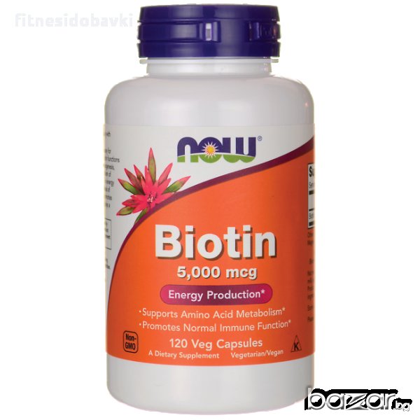 NOW Biotin 5000 мг, 60 Veg Capsules, снимка 1