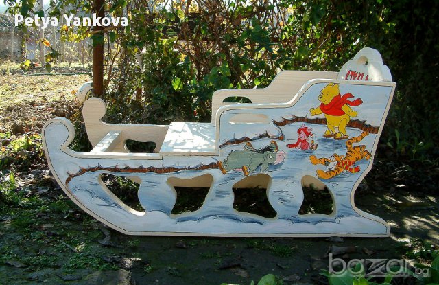 дървена, рисувана  детска шейна, снимка 7 - Други - 8579698