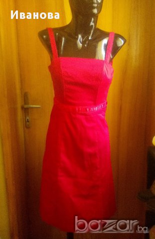 Червена рокля под коляното С, снимка 3 - Рокли - 15162481