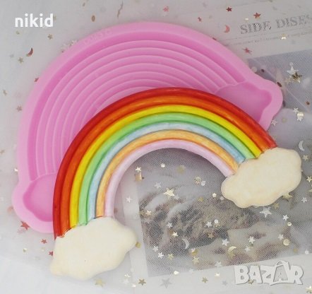 Огромна масивна Дъга с облаци силиконов молд форма за украса торта с фондан шоколад гипс 