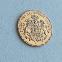 Златна Монета Deutsches Reich 1877 5 Mark Freie und Hansestadt Hamburg  , снимка 7 - Нумизматика и бонистика - 19510382