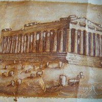 Маслена картина на Атинския партеном., снимка 4 - Антикварни и старинни предмети - 18853421