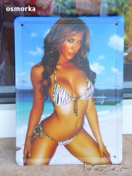 Метална табела еротика мацка бански бельо секси море плаж маце момиче, снимка 1