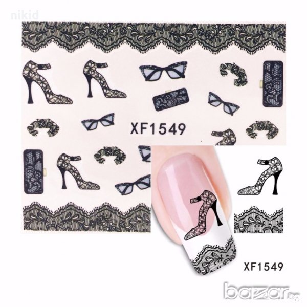 Дамски обувки токчета и очила татос ваденки водни стикери за нокти, снимка 1