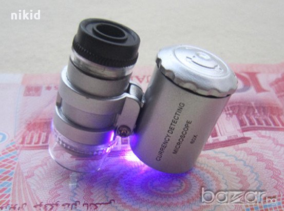 мини лупа микроскоп с LED UV светлина осветление и 60Х увеличение, снимка 1