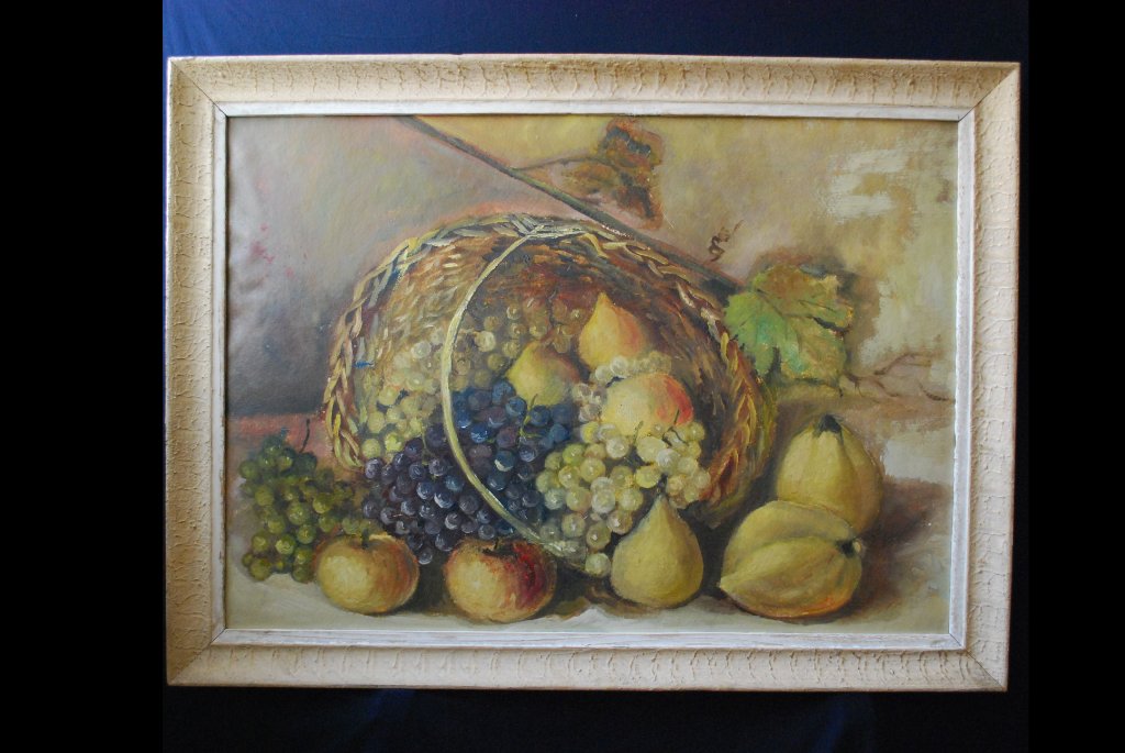 Стара картина, натюрморт, кошница с плодове, 1960-те год. в Картини в гр.  Бургас - ID24025679 — Bazar.bg