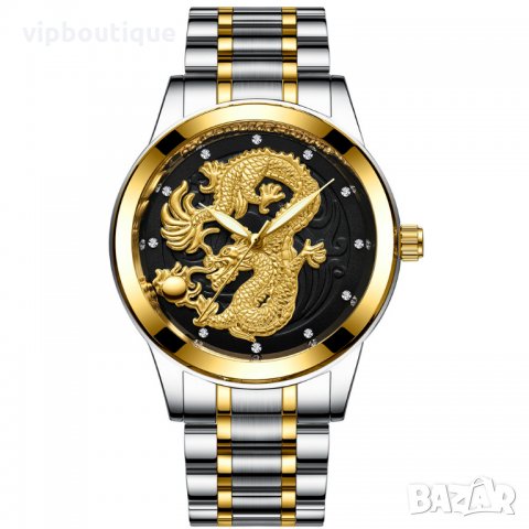 Златни Мъжки Часовници с 3D Дракон, снимка 3 - Мъжки - 24356384