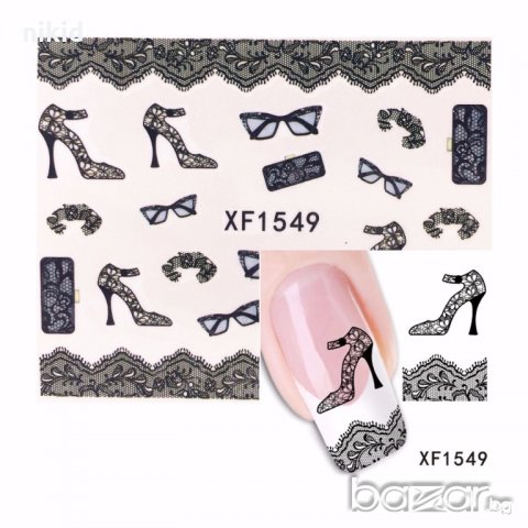 Дамски обувки токчета и очила татос ваденки водни стикери за нокти