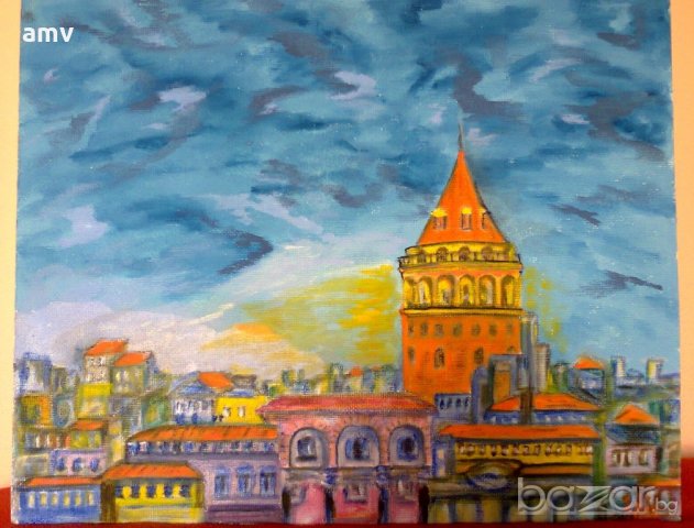 нова картина темперни бои (Златния рог и кула Галата), снимка 1 - Картини - 19876180