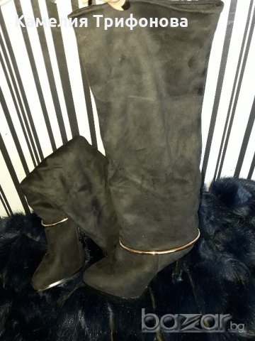 Черни велурени чизми, снимка 6 - Дамски ботуши - 20112474