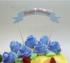 Happy Birthday синьо бяло райе флаг надпис картон топер на клечки табела украса за торта рожден ден 