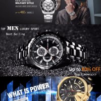 2019 нов марков луксозeн стоманен мъжки бизнес кварцов ръчен водоустойчив часовник часовници военен , снимка 17 - Мъжки - 24070613