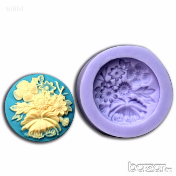 кръг цветя букет силиконов молд форма декорация украса торта фондан , снимка 1