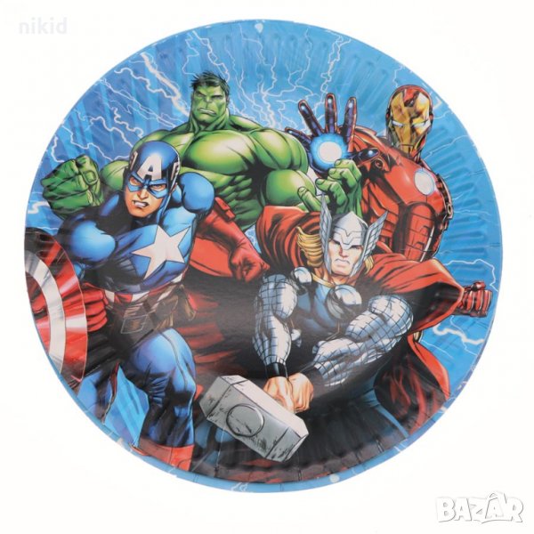 Avengers Отмъстителите Капитан Америка Хълк Айрън 10 бр парти чинии чинийки, снимка 1