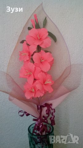 Цветя от хартия-гладиоли, снимка 5 - Изкуствени цветя - 24675921