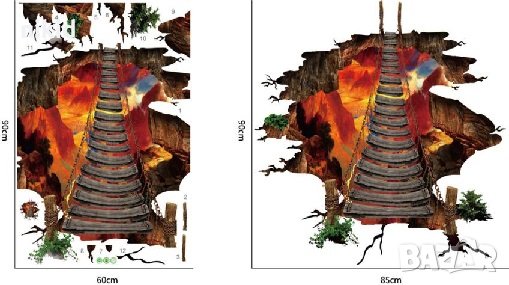 3D Огнен мост стикер лепенка за под плочки стена самозалепващ, снимка 2 - Декорация за дома - 25480751