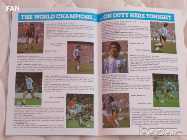 Англия - Аржентина оригинална футболна програма от 1980 г. с Диего Марадона и Даниел Пасарела, снимка 2 - Други ценни предмети - 12627963