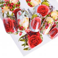 WG2114 Бели и червени рози  слайдер ваденки водни стикери за нокти маникюр, снимка 1 - Други - 22490135