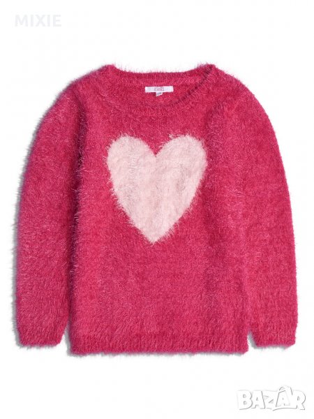 Нов пухкав розов пуловер Сърце, 5-6 г., снимка 1