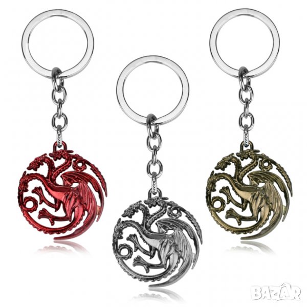 👑🪑Game of Thrones голям ключодържател Червен триглав дракон 🐉Таргериен герб, снимка 1
