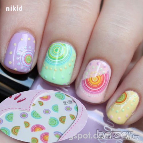 водни стикери за нокти украса декорация кръгове татос ваденки , снимка 1